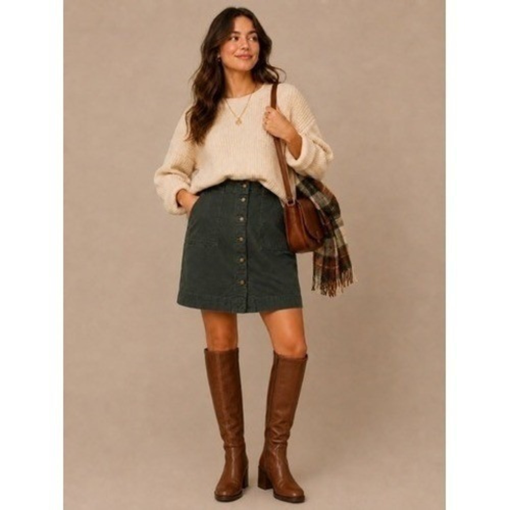 Lauren Ralph Lauren Women's Olive Green Button Front Cotton Mini Skirt Size 10 - Picture 2 of 11